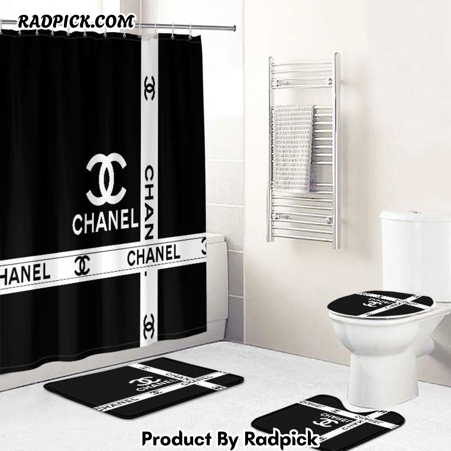 Chanel shower curtain coco black and white gift luxury bath mat sets shower curtain  rp3871135.png